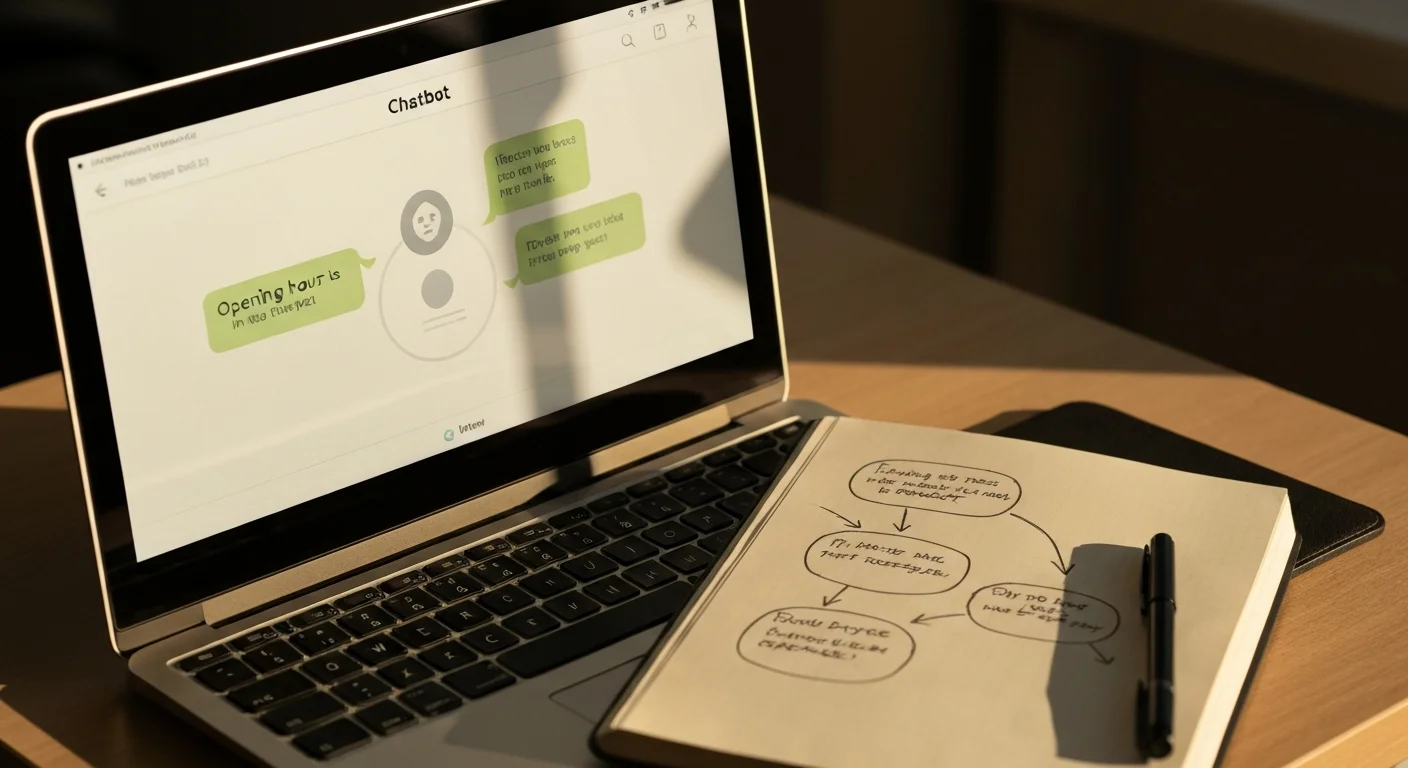 Laptop mit Chatbot-Dialogoberfläche für ein kleines Unternehmen