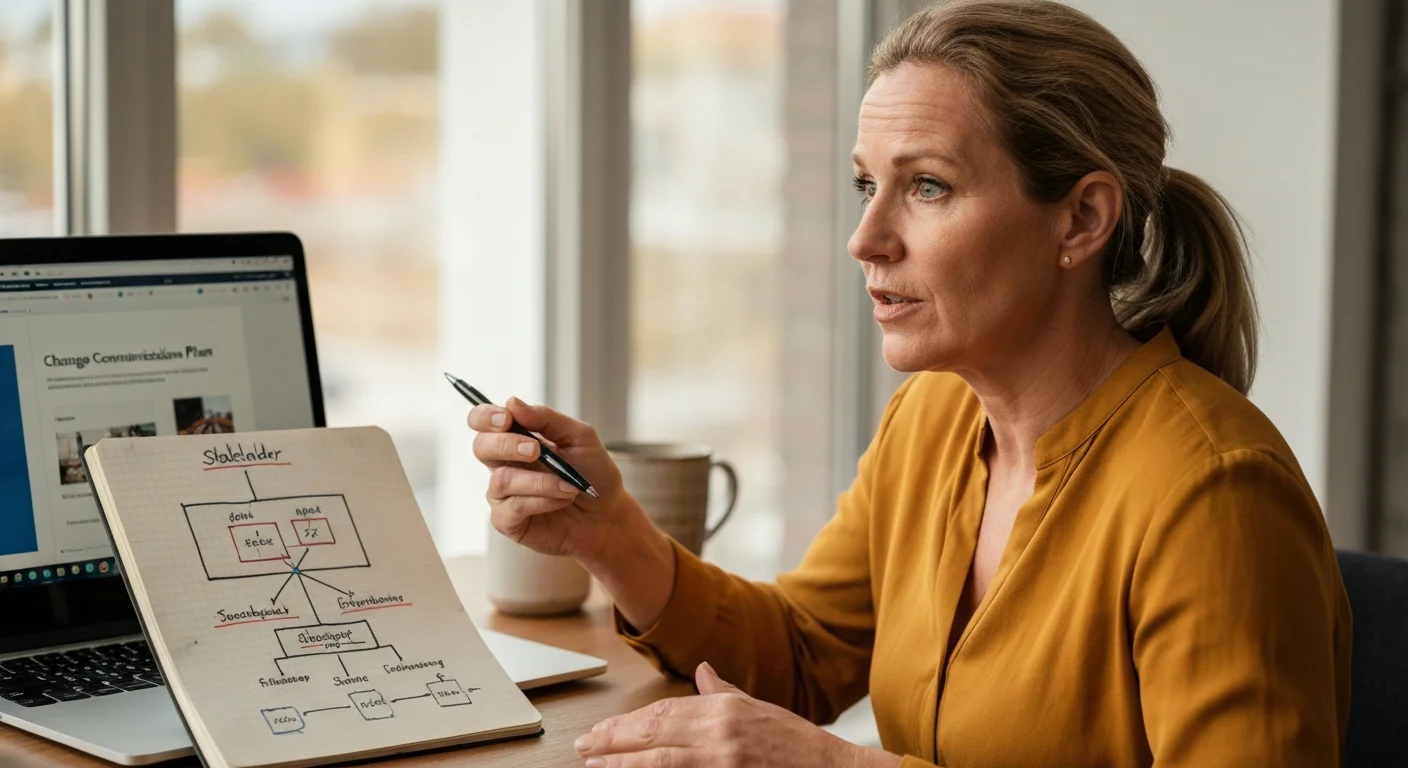 Teilnehmerin präsentiert ein Change-Konzept mit Kotter-Modell im Kurs