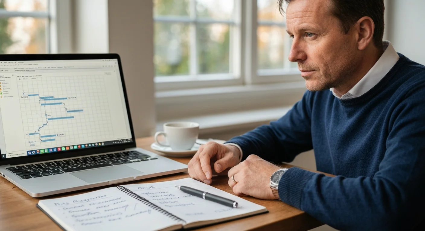Teilnehmer erstellt einen Gantt-Chart mit Meilensteinen auf einem Whiteboard