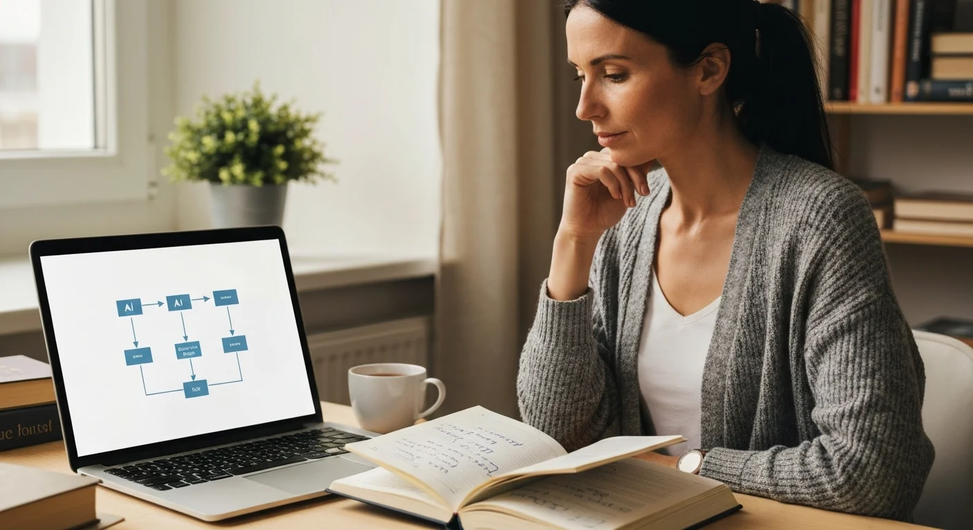 Teilnehmer lernt KI-Grundlagen und Bewertungskriterien am Laptop