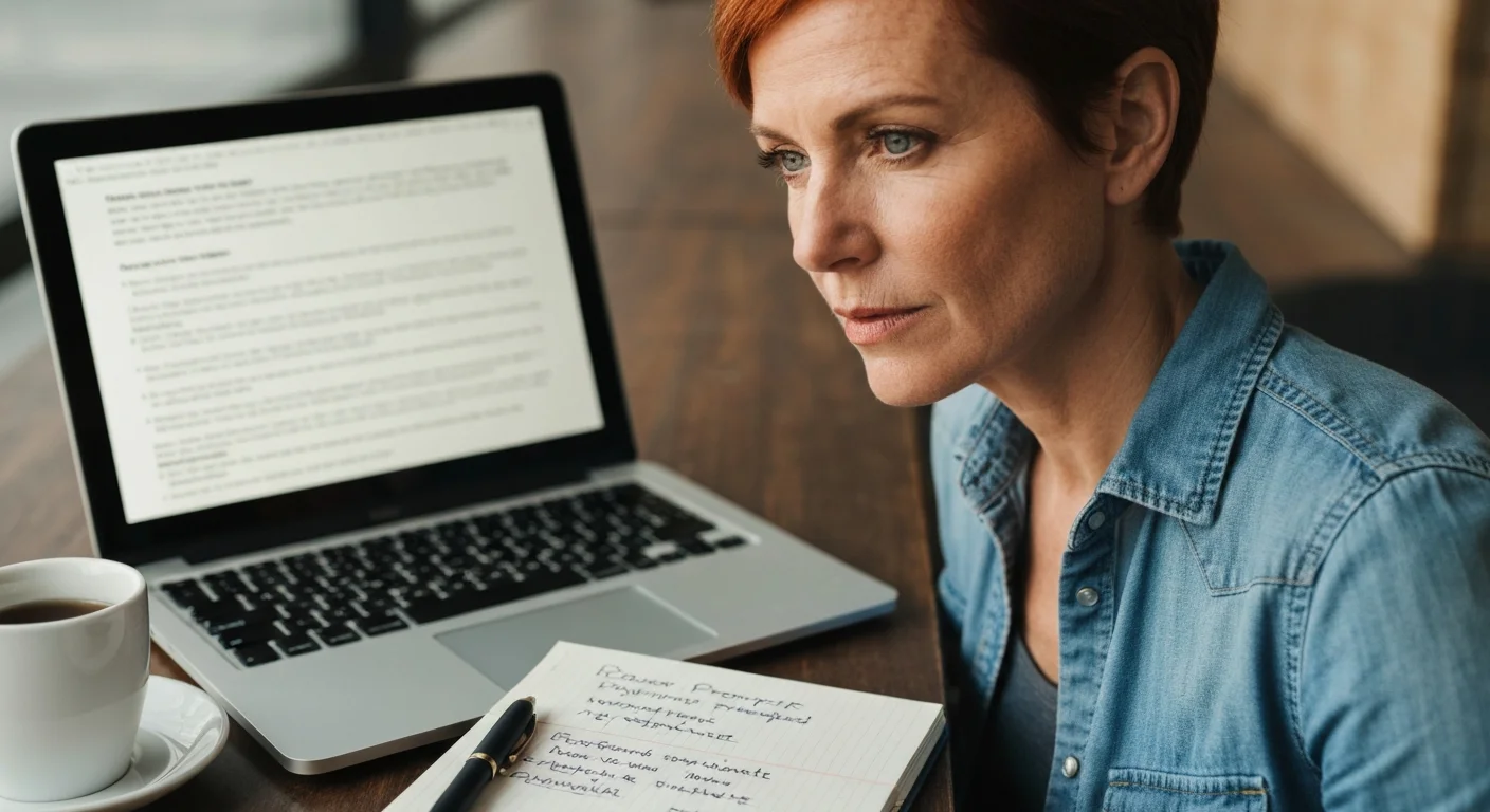 Teilnehmerin schreibt einen strukturierten Prompt für den Arbeitsalltag am Laptop